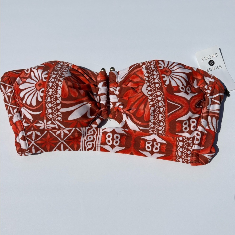Shade & Shore Orange and White Bikini Top with Sweetheart Neckline